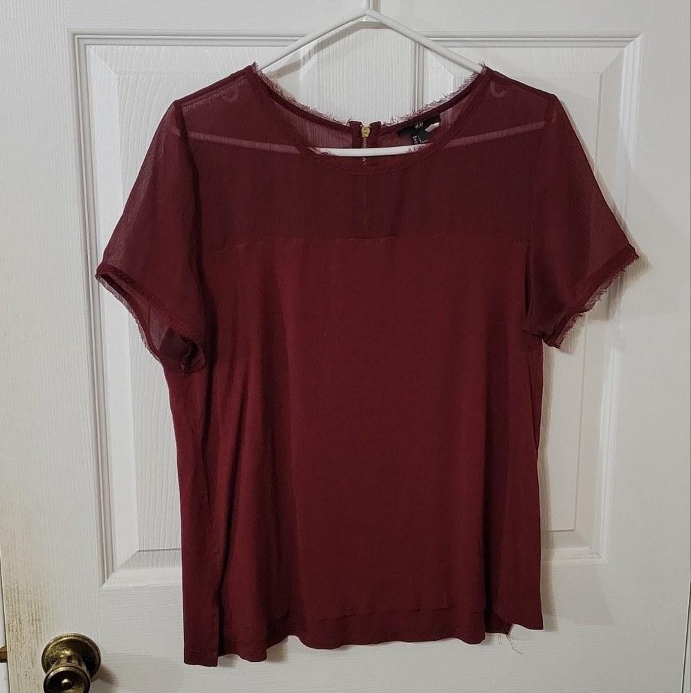 Maroon shirt with chiffon paneling
